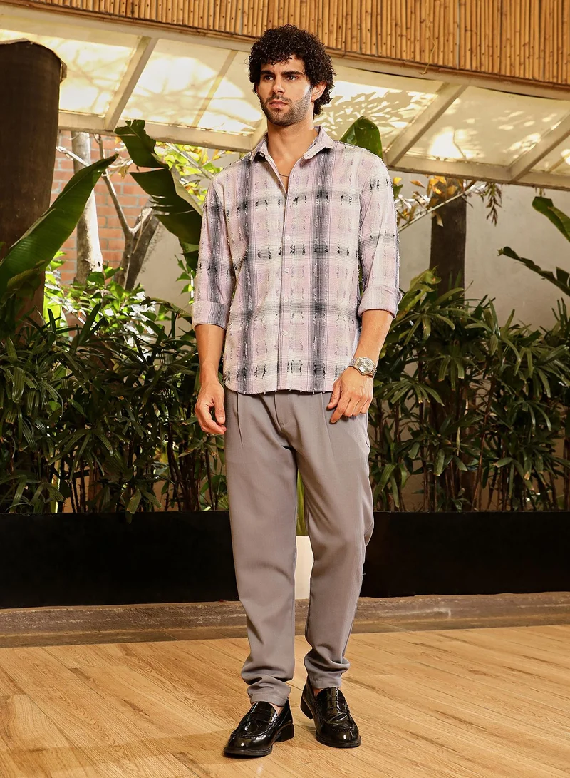 Campus Sutra Men's Lilac & Onyx Black Distressed-Check Shirt