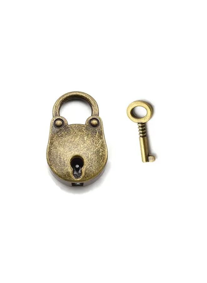 Vintage Bronze Mini Old Metal Lock And Key Padlock Set - Image 2
