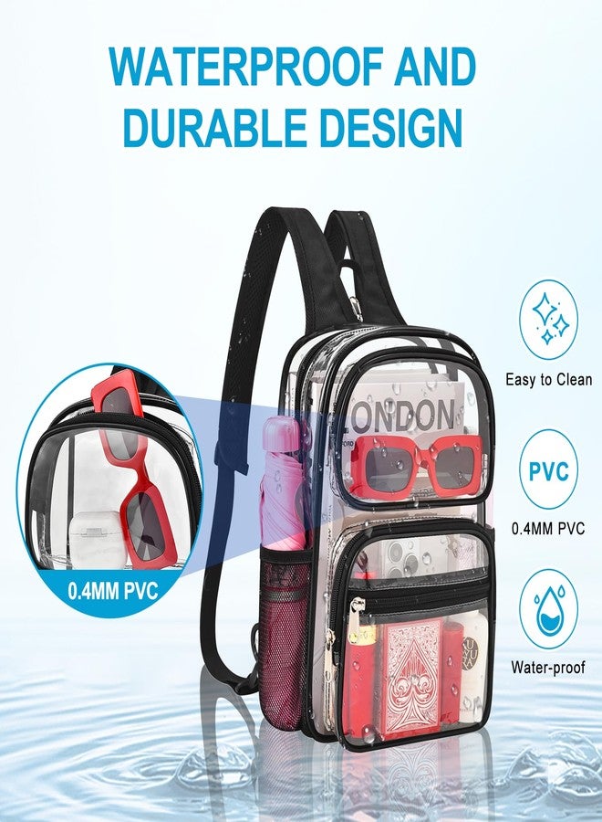 Busiuw Clear Backpack for Stadium Events 3 in 1 Clear Sling Crossbody Bag with Adjustable Reinforced Straps for Sports Fan, Concert Festivals and Games (Black) - Image 5