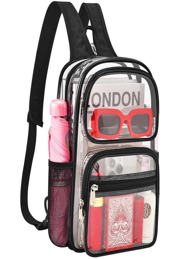 Busiuw Clear Backpack for Stadium Events 3 in 1 Clear Sling Crossbody Bag with Adjustable Reinforced Straps for Sports Fan, Concert Festivals and Games (Black) - Image 1