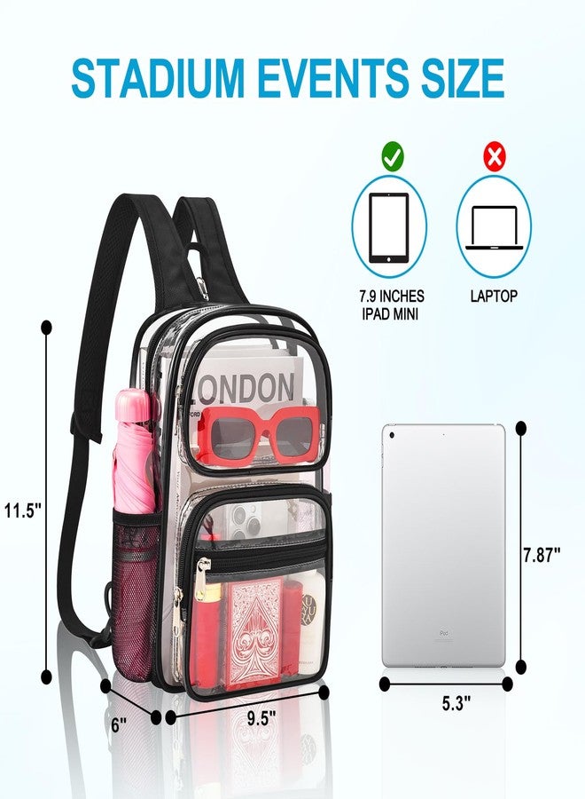 Busiuw Clear Backpack for Stadium Events 3 in 1 Clear Sling Crossbody Bag with Adjustable Reinforced Straps for Sports Fan, Concert Festivals and Games (Black) - Image 2