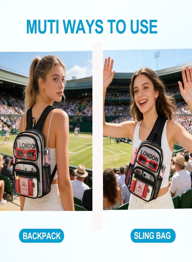 Busiuw Clear Backpack for Stadium Events 3 in 1 Clear Sling Crossbody Bag with Adjustable Reinforced Straps for Sports Fan, Concert Festivals and Games (Black) - Image 3