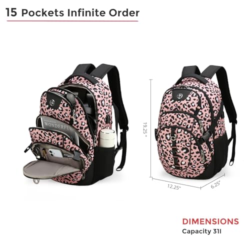 Swissdigital Laptop Backpack with USB Charging Port, Travel Backpack Fits 15.6 inches Computer, 31L Backpack for Women, Pink Leopard | SD803-102 - Image 4