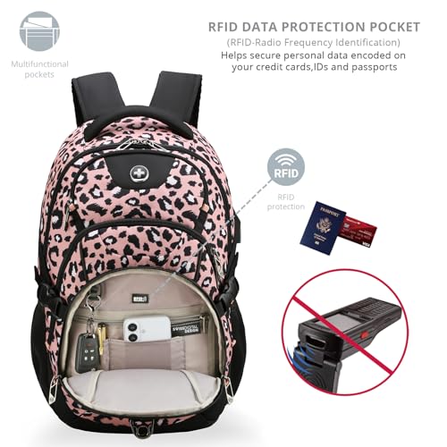 Swissdigital Laptop Backpack with USB Charging Port, Travel Backpack Fits 15.6 inches Computer, 31L Backpack for Women, Pink Leopard | SD803-102 - Image 2