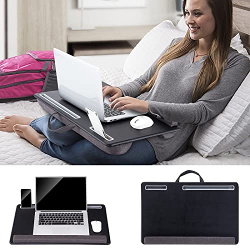 AUWOD Extra Large Lap Laptop Desk - Full PU Material Mouse Pad Gaming Tray - Portable LapDesk with Phone Holder & Wrist Rest for Notebook, MacBook, Tablet, Bed, Sofa(Black, Fit Up 17.3-in Laptops) - Image 4