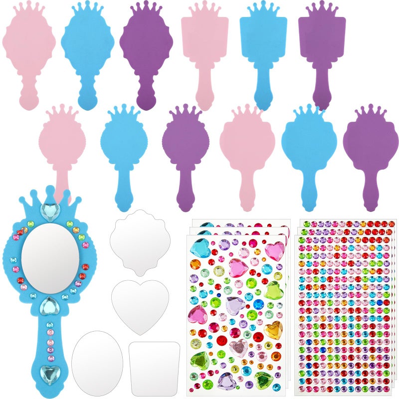 Liliful 12 Pack Princess Foam Mirror Kits Decorate Your Own Princess Mirrors Party Supplies Kids Unbreakable Toy Crafts for Girls Party Favors Birthday DIY Decorations StylishPinkBluePurple - Image 3