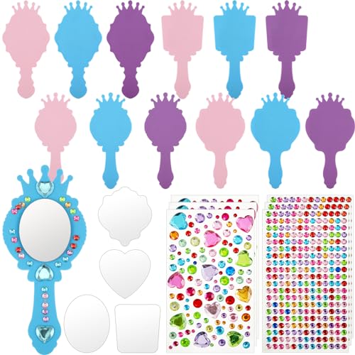 Liliful 12 Pack Princess Foam Mirror Kits Decorate Your Own Princess Mirrors Party Supplies Kids Unbreakable Toy Crafts for Girls Party Favors Birthday DIY Decorations StylishPinkBluePurple - Image 1