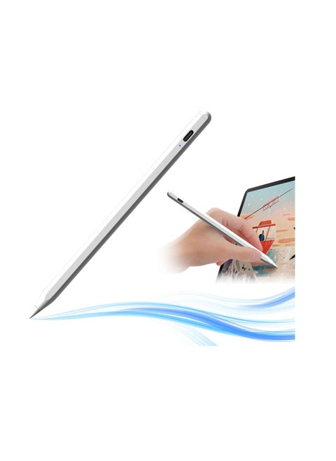 "Stylus Pen for Touch Screens - 2mm Fine Tip, Compatible with iPad, iPhone, Android Tablets, and Microsoft Surface - Rechargeable, No Delay, Scratch-Resistant Fiber Tip, Lightweight Metal Body, White"