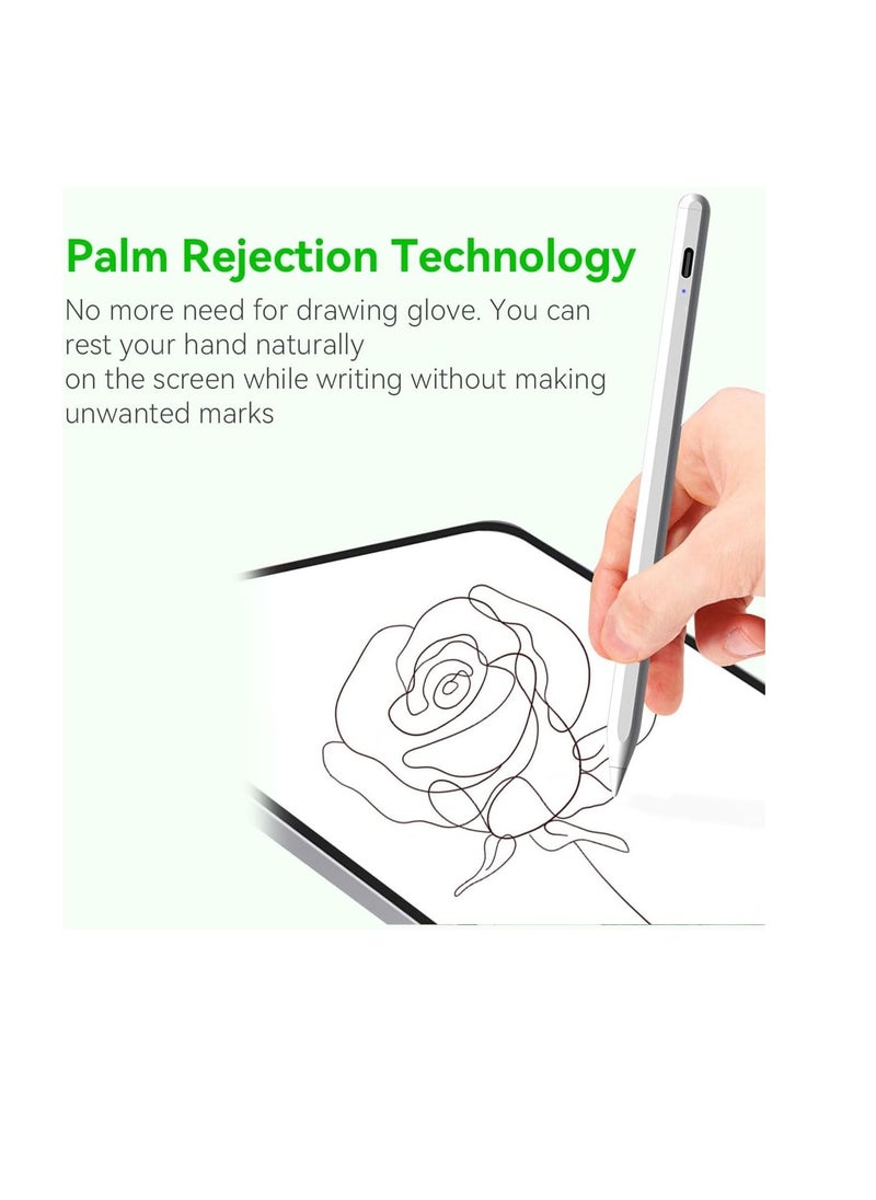 Generic - "Stylus Pen for Touch Screens - 2mm Fine Tip, Compatible with iPad, iPhone, Android Tablets, and Microsoft Surface - Rechargeable, No Delay, Scratch-Resistant Fiber Tip, Lightweight Metal Body, White" - Image 1