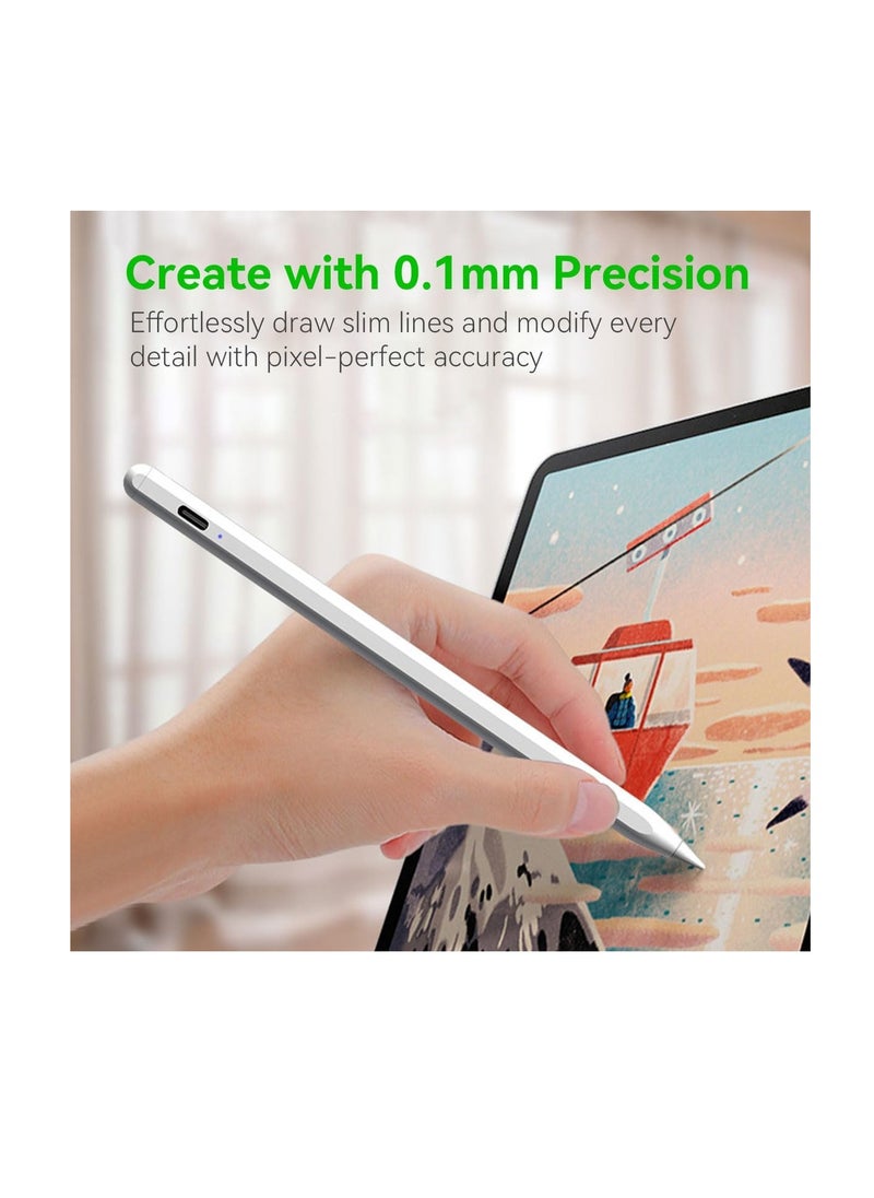 Generic - "Stylus Pen for Touch Screens - 2mm Fine Tip, Compatible with iPad, iPhone, Android Tablets, and Microsoft Surface - Rechargeable, No Delay, Scratch-Resistant Fiber Tip, Lightweight Metal Body, White" - Image 1