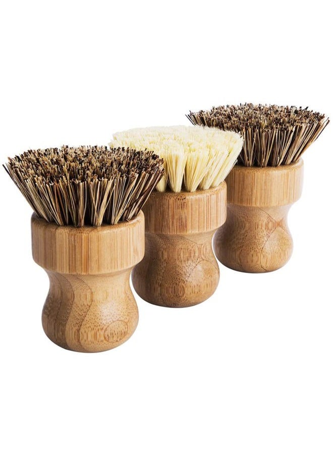 GREENTH PRO Palm Pot Brush- Bamboo Round 3 Packs Mini Dish Brush Natural Scrub Brush Durable Scrubber Cleaning Kit with Union Fiber and Tampico Fiber for Cleaning Pots, Pans and Vegetables - Image 4