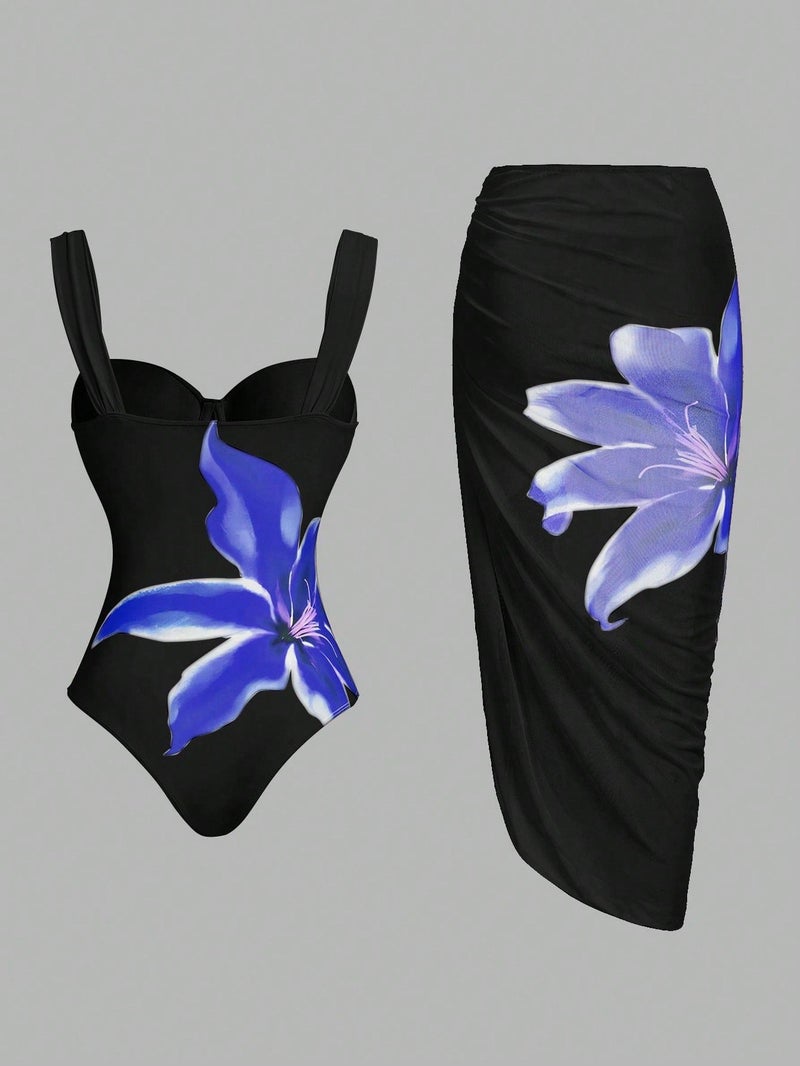 2025 Trend Printed Neck Suspender Bikini Conjoined Lace Spring - Image 3
