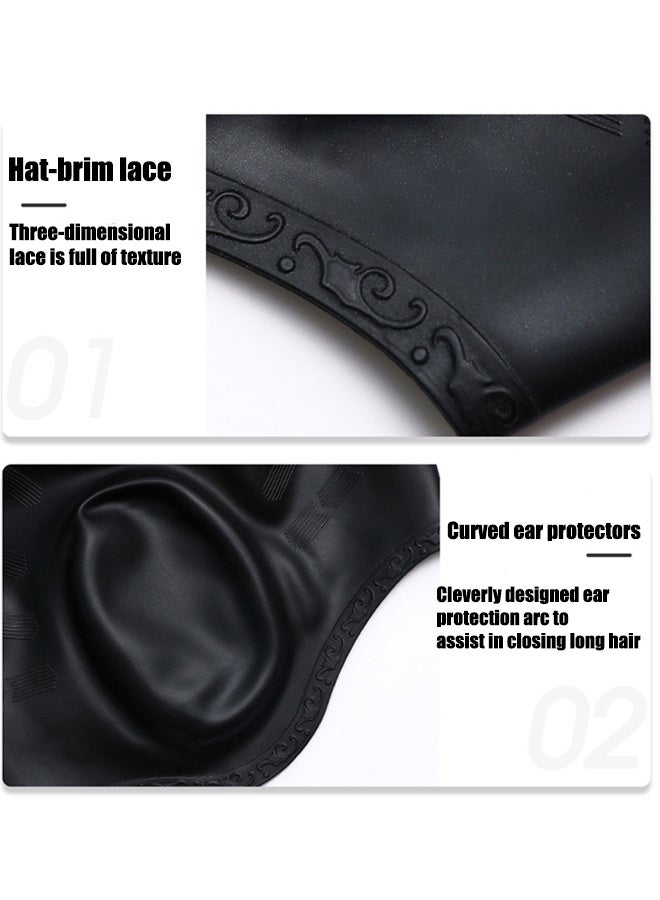 واي جيه قبعة سباحة سيليكون للرجال والنساء ، قبعة سباحة متينة ومرنة وصديقة للبشرة للشعر الطويل والقصير ، تحمي أذنيك وشعرك ، تصميم مريح مع جيب حماية للأذن ، 1 قطعة أسود - Image 2