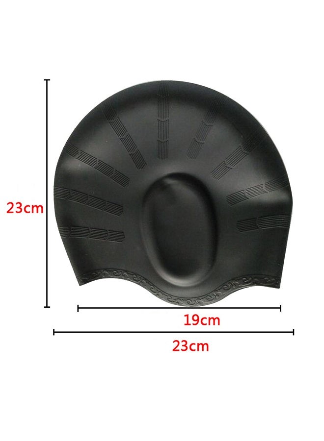 واي جيه قبعة سباحة سيليكون للرجال والنساء ، قبعة سباحة متينة ومرنة وصديقة للبشرة للشعر الطويل والقصير ، تحمي أذنيك وشعرك ، تصميم مريح مع جيب حماية للأذن ، 1 قطعة أسود - Image 3