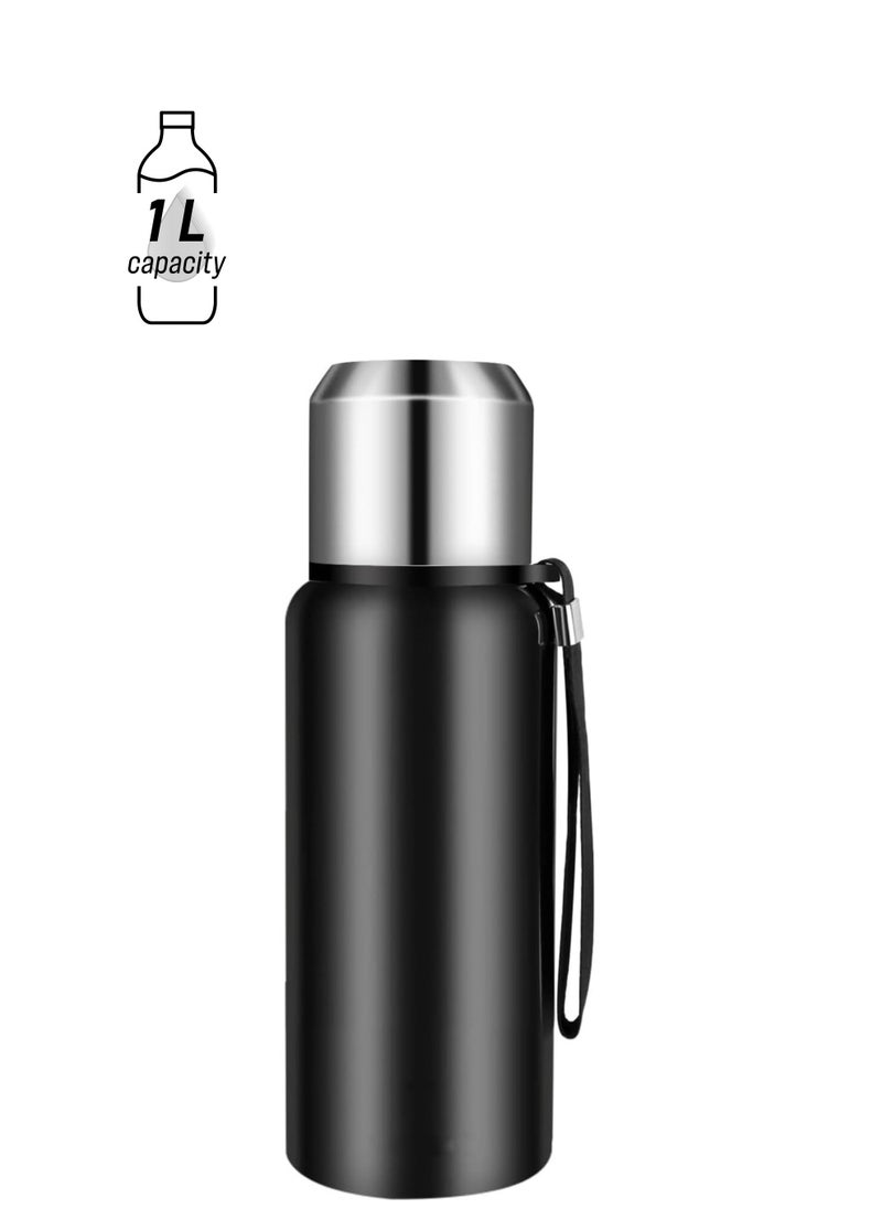 TYCOM Thermal Insulated Water Bottle 1000 ML With LED 316 Stainless Steel Double Wall Vacuum insulated Water Bottles for Hot Cold Water Gym Bottle Flask Bottle LED Display Black  - Image 1