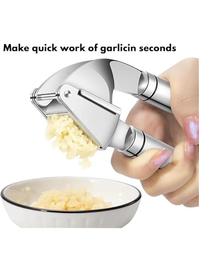HOOKOR Premium Garlic Press Stainless Steel, Garlic Mincer Tool, Garlic Crusher Tool, Garlic Smasher Garlic Masher Includes Silicone Garlic Peeler & Cleaning Brush, Dishwasher Safe, Silver  - Image 3