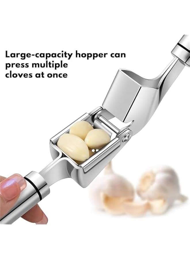 HOOKOR Premium Garlic Press Stainless Steel, Garlic Mincer Tool, Garlic Crusher Tool, Garlic Smasher Garlic Masher Includes Silicone Garlic Peeler & Cleaning Brush, Dishwasher Safe, Silver  - Image 4