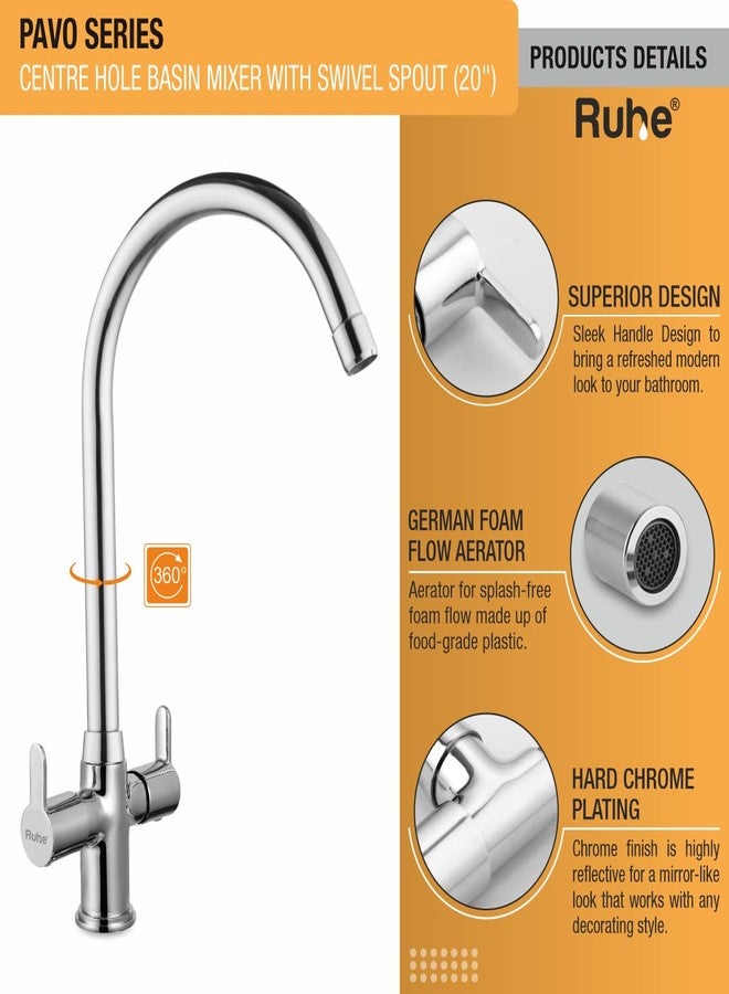 Ruhe® Pavo Centre Hole Basin Mixer with Swivel Spout Faucet/Tap | 20 Inches Spout brass Faucet/Tap with Chrome Finish for Kitchen Sinks & Washbasins - Image 3