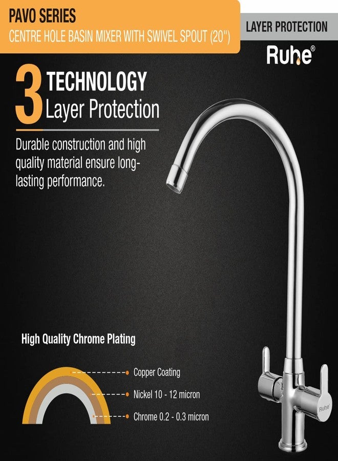 Ruhe® Pavo Centre Hole Basin Mixer with Swivel Spout Faucet/Tap | 20 Inches Spout brass Faucet/Tap with Chrome Finish for Kitchen Sinks & Washbasins - Image 4