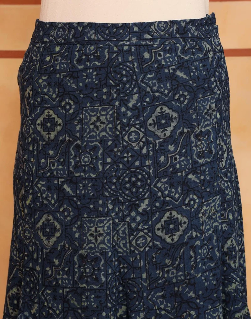 Fabindia  Indigo Cotton Geometric Skirt Midi for Women | Best Price UAE