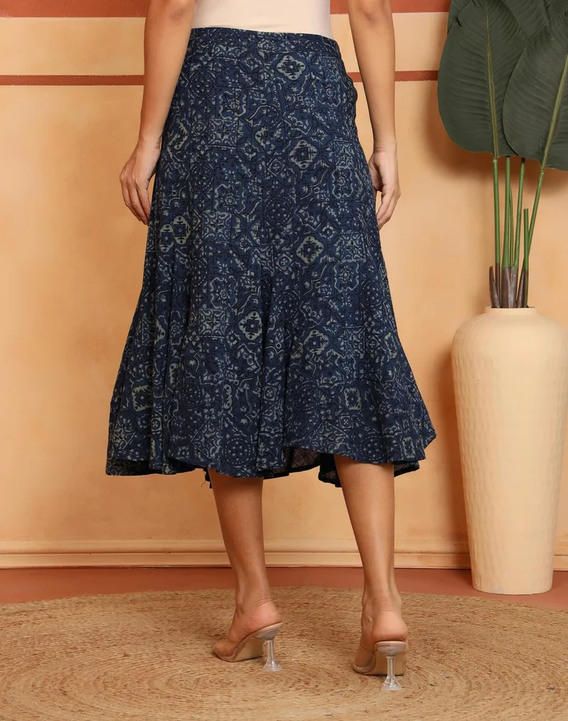 Fabindia  Indigo Cotton Geometric Skirt Midi for Women | Best Price UAE