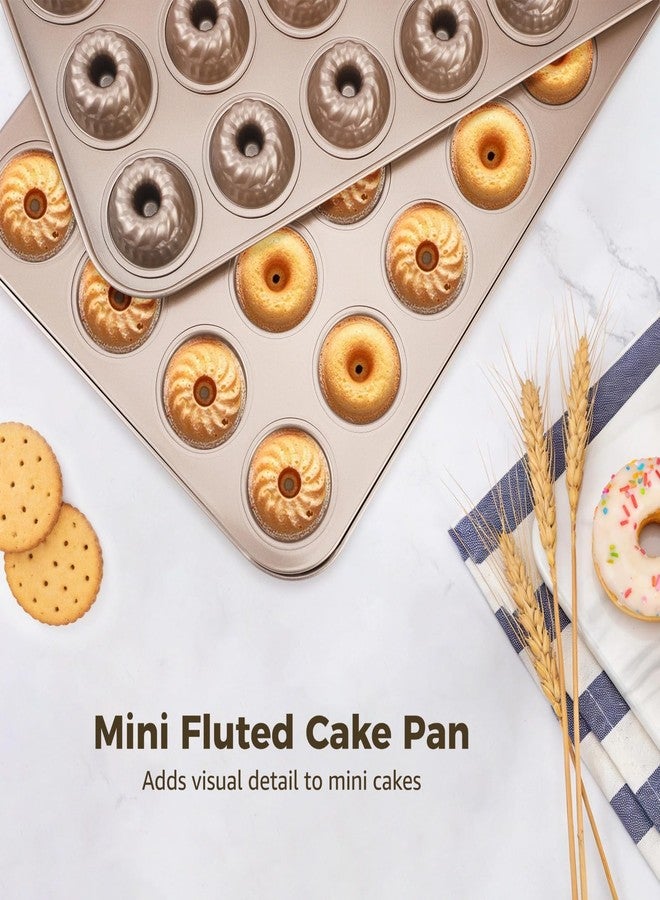 Lnrueg 2 PCS Mini Bundlette Cake Pan, 24-Cavity Mini Fluted Cake Mold, Nonstick Carbon Steel Bundtini Pan, Bite-Size 2 in Cups, 14.8 x 10 in Tray for Muffins, Brownies, Cornbread - Image 2