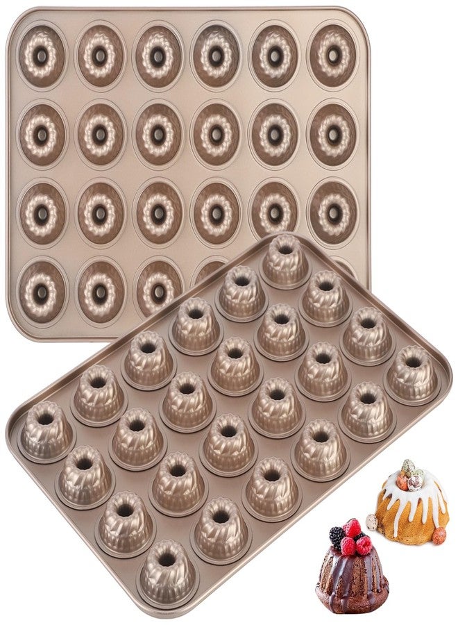 Lnrueg 2 PCS Mini Bundlette Cake Pan, 24-Cavity Mini Fluted Cake Mold, Nonstick Carbon Steel Bundtini Pan, Bite-Size 2 in Cups, 14.8 x 10 in Tray for Muffins, Brownies, Cornbread - Image 1