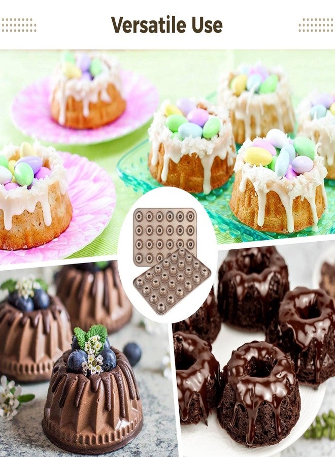 Lnrueg 2 PCS Mini Bundlette Cake Pan, 24-Cavity Mini Fluted Cake Mold, Nonstick Carbon Steel Bundtini Pan, Bite-Size 2 in Cups, 14.8 x 10 in Tray for Muffins, Brownies, Cornbread - Image 5