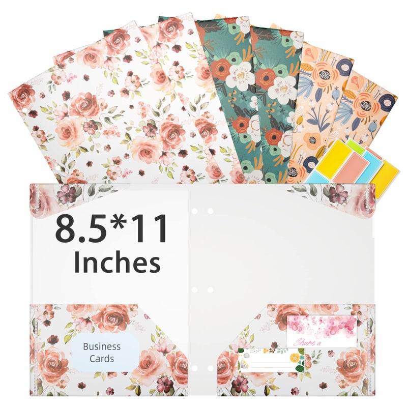 Ospelelf Folder with Pockets, Waterproof Plastic Folder with Two Fixed Corner Tabs and 2 Pockets Includes Business Card Slot, Includes Sticker, Fits 3 Ring Binder Holds 11" x 8.5", 6-Pack - Image 1