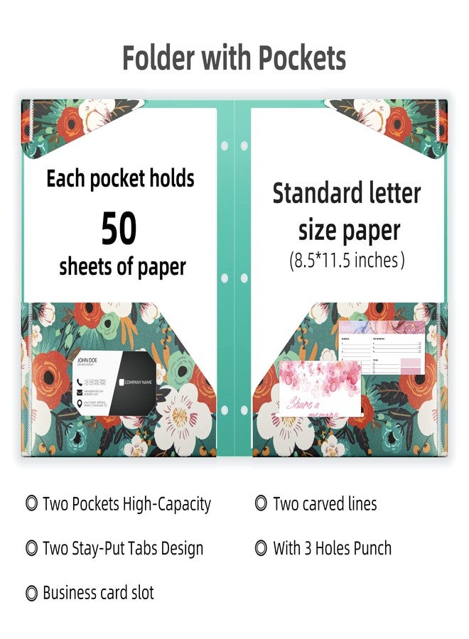 Ospelelf Folder with Pockets, Waterproof Plastic Folder with Two Fixed Corner Tabs and 2 Pockets Includes Business Card Slot, Includes Sticker, Fits 3 Ring Binder Holds 11" x 8.5", 6-Pack - Image 2