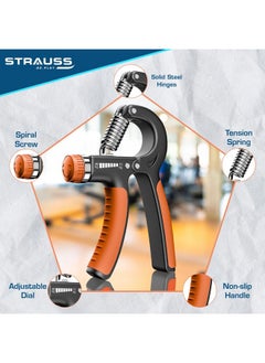 STRAUSS Adjustable Hand Grip| Adjustable Resistance (10Kg - 40Kg) | Hand Gripper For Home & Gym Workouts | Perfect For Finger & Forearm Hand Exercises For Men & Women (Black/Orange)  - Image 3