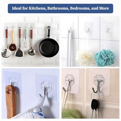 HomeStrap Transparent Self-Adhesive Hooks (Pack of 12) | Rustproof & Waterproof PVC Hooks | Strong Wall Hanging Solutions Without Drilling for Kitchen and Bathroom Accessories - Image 3