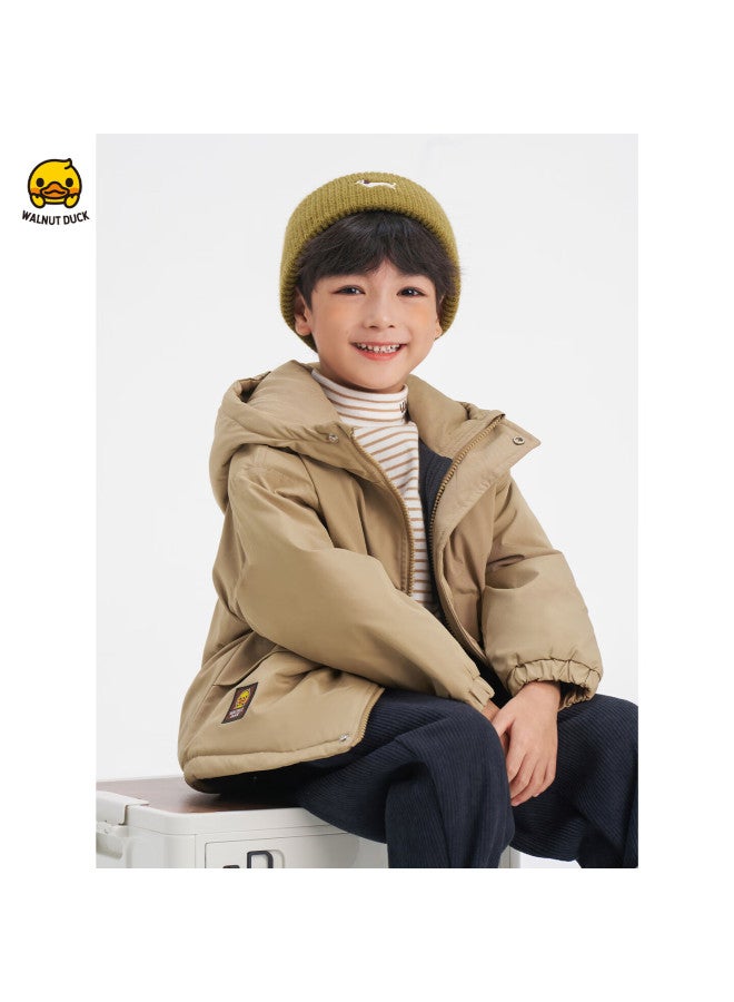 Walnut Duck Fleece-lined Thickened Boys' Winter Cotton Jacket Warm Versatile Dirt-resistant Little Yellow Duck Coat