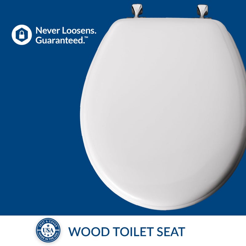 MAYFAIR 844CP 000 Edgewater Toilet Seat with Chrome Hinges will Never Come Loose, ROUND, Durable Enameled Wood, White - Image 3