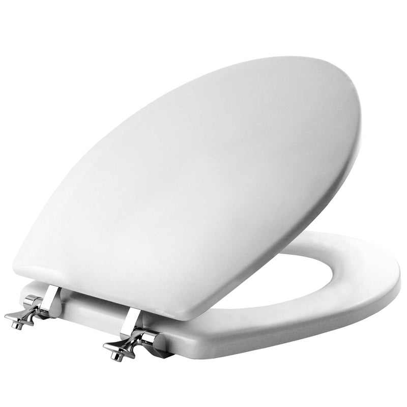 MAYFAIR 844CP 000 Edgewater Toilet Seat with Chrome Hinges will Never Come Loose, ROUND, Durable Enameled Wood, White - Image 1