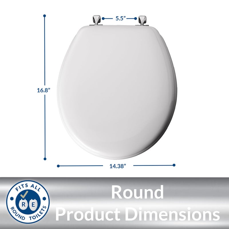 MAYFAIR 844CP 000 Edgewater Toilet Seat with Chrome Hinges will Never Come Loose, ROUND, Durable Enameled Wood, White - Image 5