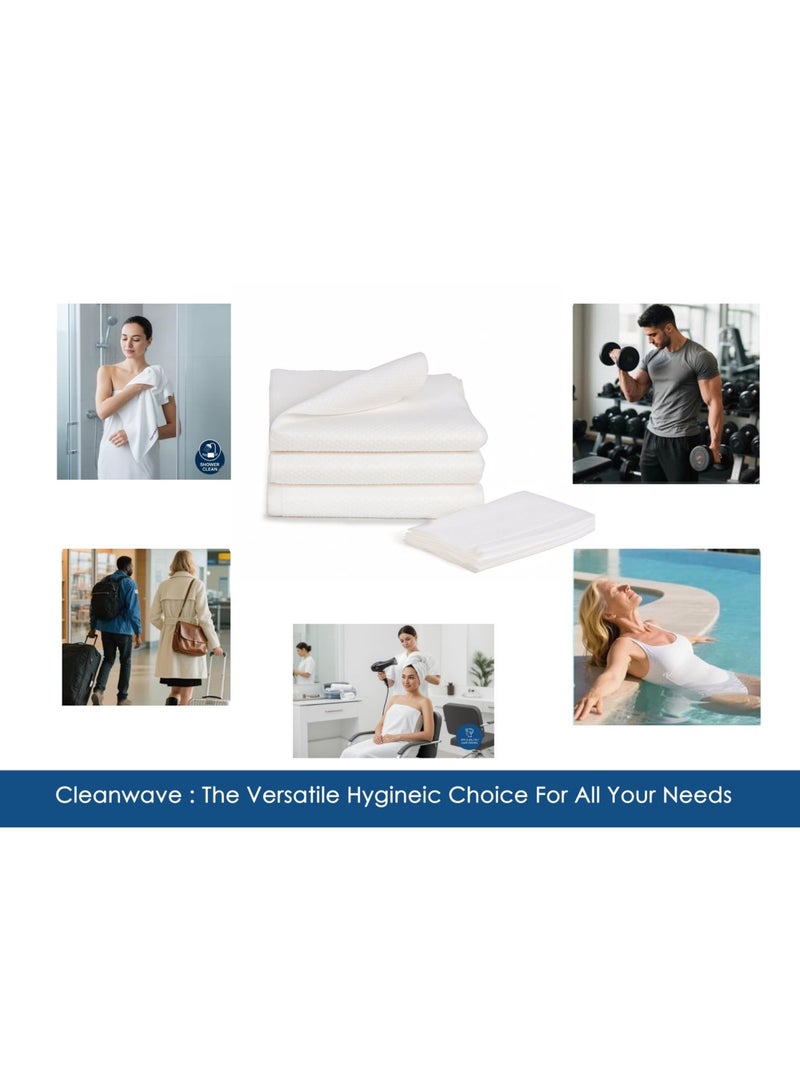 كلين ويف 10 عبوات تحتوي على  20 منشفة - مجموعة مناشف فاخرة يمكن التخلص منها مكونة من 20 قطعة –10 عبوات تحتوي على منشفة كبيرة (70×140 سم) ومنشفة صغيرة (30×60 سم) – مغلفة بشكل فردي،فيسكوز فائق النعومة، صديقة للبيئة، معقمة للسبا والسفر والضيوف - Image 5