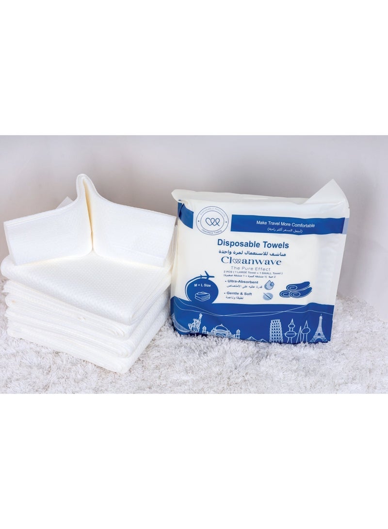 كلين ويف 10 عبوات تحتوي على  20 منشفة - مجموعة مناشف فاخرة يمكن التخلص منها مكونة من 20 قطعة –10 عبوات تحتوي على منشفة كبيرة (70×140 سم) ومنشفة صغيرة (30×60 سم) – مغلفة بشكل فردي،فيسكوز فائق النعومة، صديقة للبيئة، معقمة للسبا والسفر والضيوف - Image 4