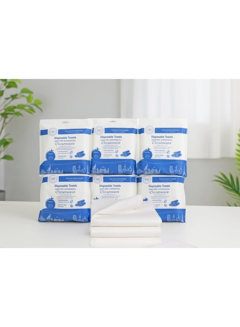 كلين ويف 10 عبوات تحتوي على  20 منشفة - مجموعة مناشف فاخرة يمكن التخلص منها مكونة من 20 قطعة –10 عبوات تحتوي على منشفة كبيرة (70×140 سم) ومنشفة صغيرة (30×60 سم) – مغلفة بشكل فردي،فيسكوز فائق النعومة، صديقة للبيئة، معقمة للسبا والسفر والضيوف - Image 1