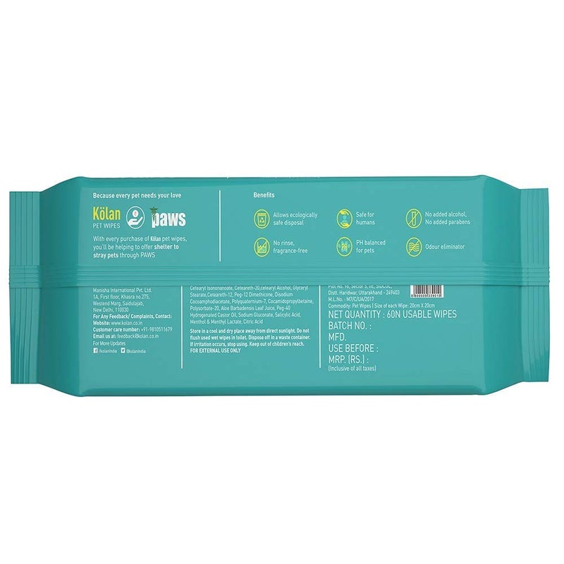 Kolan Eco-Friendly Pet Wipes 100% Biodegradable Fabric • Fragrance Free Grooming Wet Wipes for Dog | Cat | Puppies | Rabbit | Small Pets, 60 Count, 4 Pack - Image 5