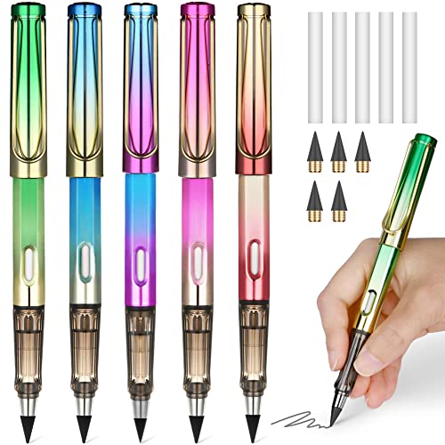 Ainiv Inkless Pencil with Eraser - 5 Sets Infinity Pencil, Reusable with Extra 5 Eraser & 5 Replaceable Nibs for Home, Office & School Writing, Drawing - Image 1
