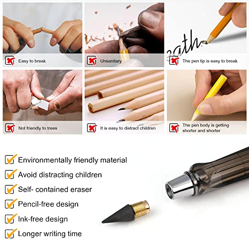 Ainiv Inkless Pencil with Eraser - 5 Sets Infinity Pencil, Reusable with Extra 5 Eraser & 5 Replaceable Nibs for Home, Office & School Writing, Drawing - Image 4