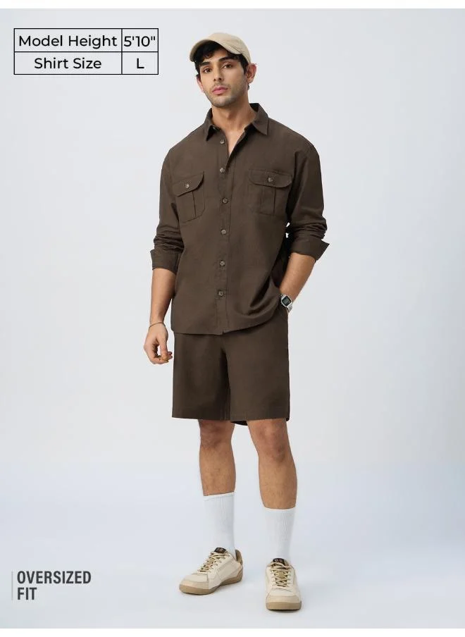 The Souled Store The Souled Store Men Cotton Linen Utility Mocha Shirts