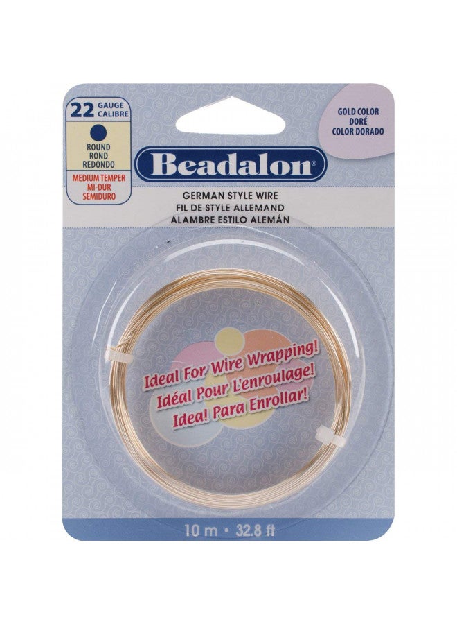Beadalon German Style Wire-Gold,Round,22 Gauge,32.8 Feet/Pkg