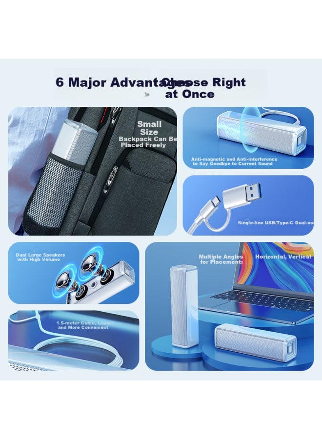 Computer Speaker For Laptop Desktop Home Mini Speaker One-line Usb/type-c External Active Wired Small Upgraded Speaker Big Volume Desktop Subwoofer