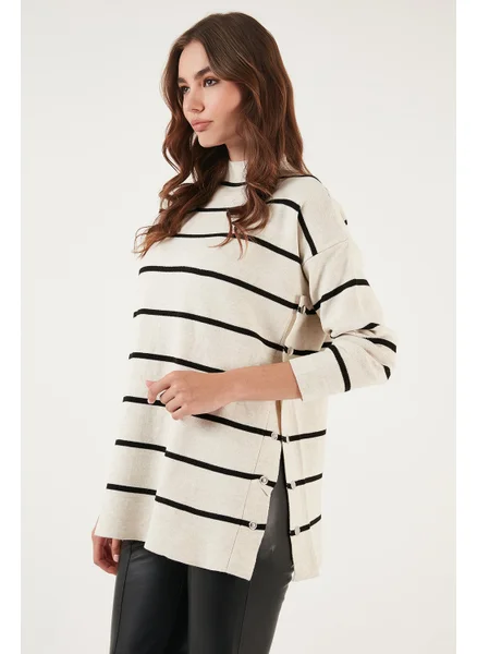 ليلا Striped High Collar Oversize Knitwear Sweater Women's Sweater 4615197