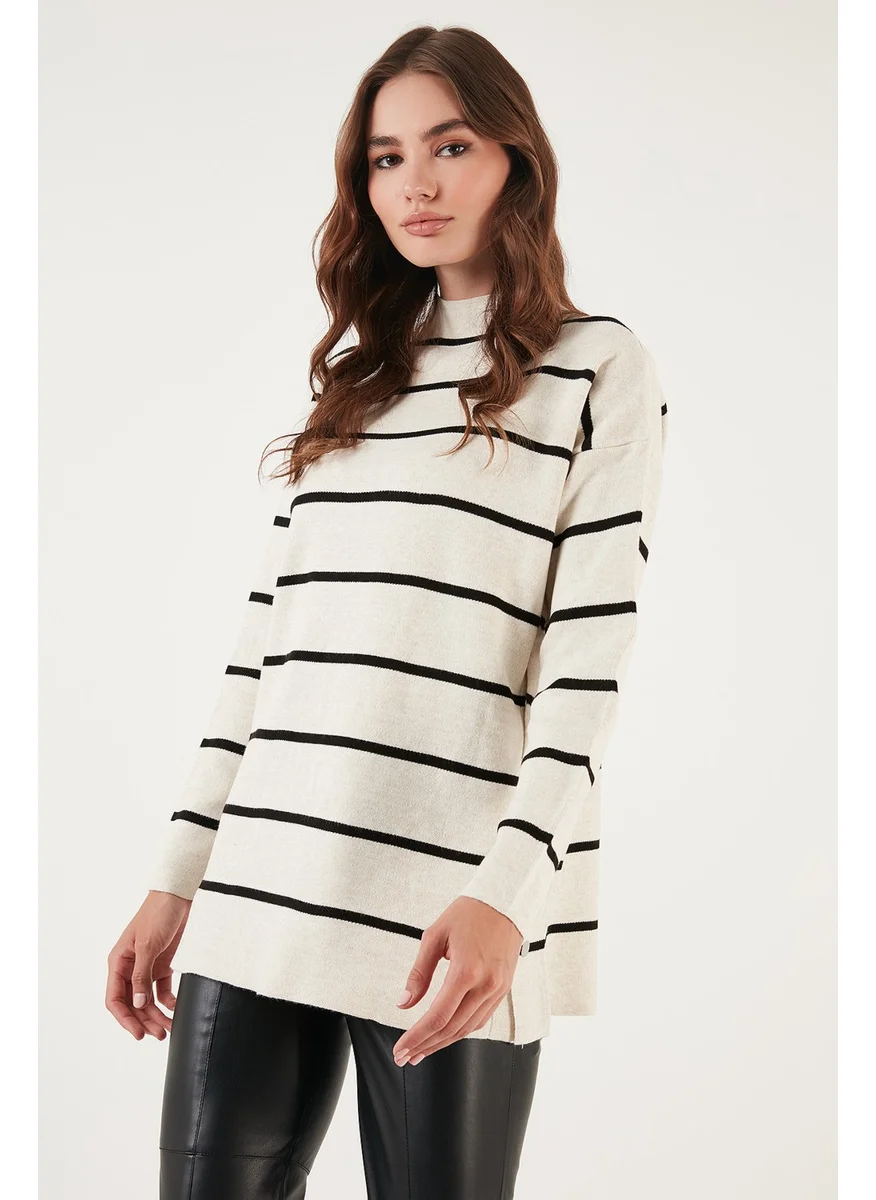 ليلا Striped High Collar Oversize Knitwear Sweater Women's Sweater 4615197