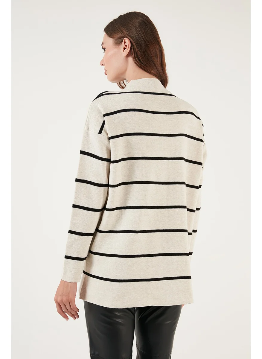 ليلا Striped High Collar Oversize Knitwear Sweater Women's Sweater 4615197