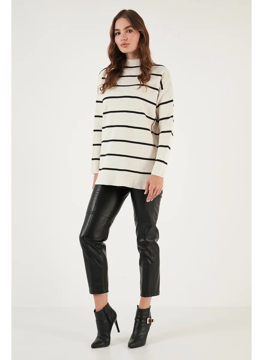 ليلا Striped High Collar Oversize Knitwear Sweater Women's Sweater 4615197