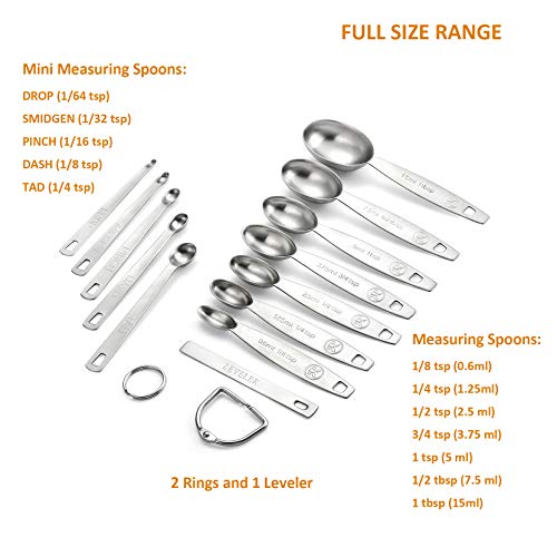 Lucksury 18/8 Stainless Steel Measuring Spoons Set - 13 Piece, Includes 7 Oval, 1 Leveler and 5 Mini Spoons, Fits Spice Jar - Image 3